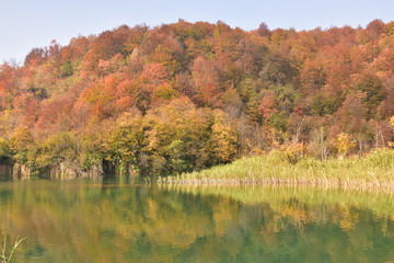 Landscape in the beautiful Plitvice National Park, in Croatia, in the fall