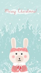 Christmas and New year. Vector card with a cute Bunny