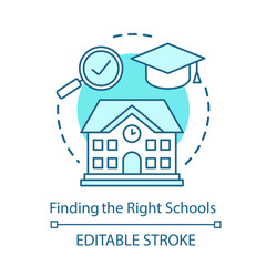 Fototapeta premium Finding right schools concept icon. Choosing educational institutions location idea thin line illustration. School, college selection. Vector isolated outline drawing. Editable stroke