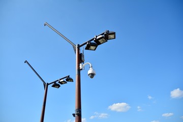 Fototapeta na wymiar Outdoor surveillance cameras on a pole