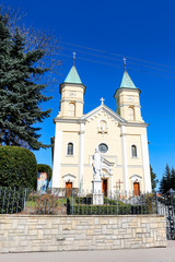 Obraz premium SWIATNIKI GORNE, POLAND - APRIL 01, 2019: Church of St. Stanislaus and St. Jadwiga