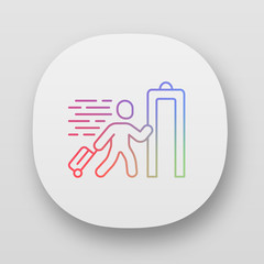 Express entry app icon. Passenger passing x-ray check at airport. Body scan machine. Express path facility. UI/UX user interface. Web or mobile applications. Vector isolated illustrations