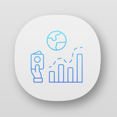 Immigration rate app icon. Business analysis, analytical research. Data representation. International migration. UI/UX user interface. Web or mobile applications. Vector isolated illustrations