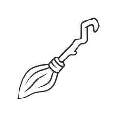 Witch broomstick linear icon. Thin line illustration. Magical broom stick for hag, sorceress. Flying wooden broom, besom. Witchcraft & sorcery tool. Vector isolated outline drawing. Editable stroke