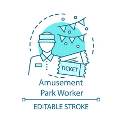 Amusement park worker concept icon. Summer part-time job idea thin line illustration. Theme park personnel. Isolated vector chalkboard illustration Vector isolated outline drawing. Editable stroke