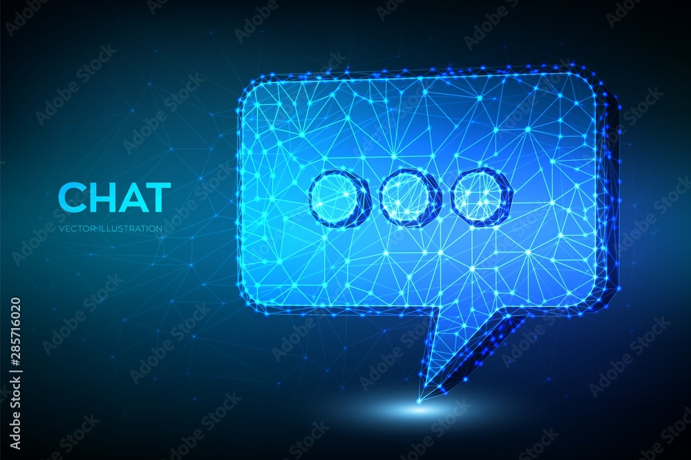 Poster chat icon. low poly abstract chat sign. speech bubble message symbol. dialogue cloud. abstract socia