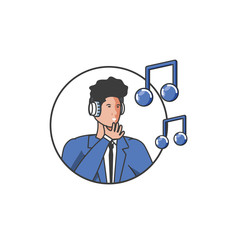 elegant businessman worker with earphones and music notes