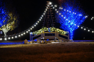 Fototapeta na wymiar Beautiful Christmas lights, light up the dark night