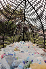 Less use plastic , giant plastic trash bin in a fish shape at Petitenget beach,Bali