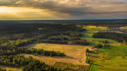 Fototapeta premium Aerial landscape - river valley at sunrise