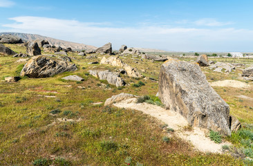 Fototapeta na wymiar Landscape in Kichikdash area of Gobustan, Azerbaijan