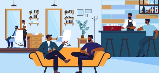 Barber Doing Client Haircut in Men Barbershop.