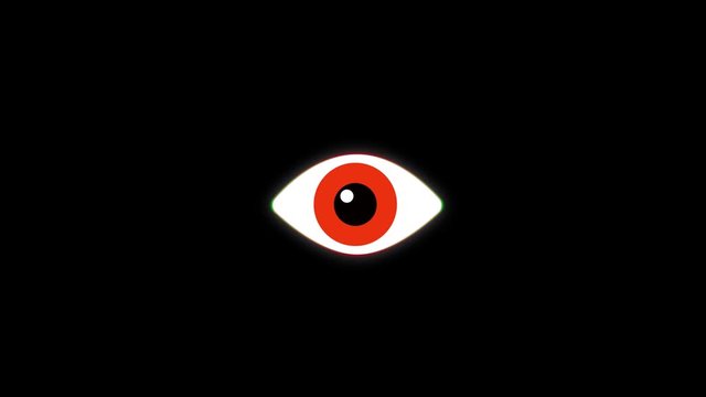 red pixel eye symbol on glitch lcd led screen display background animation seamless loop