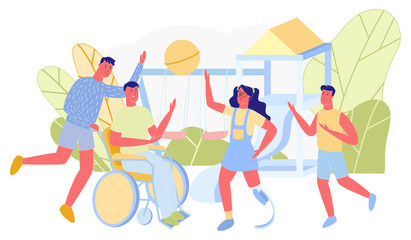 Young People Team Playing Volleyball Cartoon.