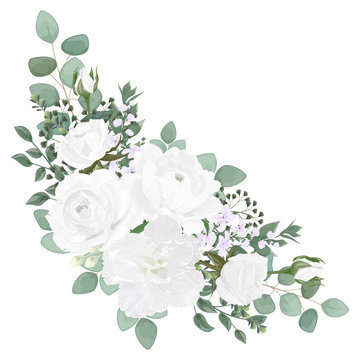 Bouquet With  Flowers, Watercolor. Vector Illustration. EPS 10