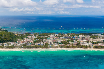    Aerial view from the drone on Boracay island, Phillipines. Summer vacation concept.