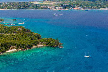 Obraz premium Aerial view from the drone on the beautiful tropical landscape of Boracay island, Phillipines. Summer vacation concept.
