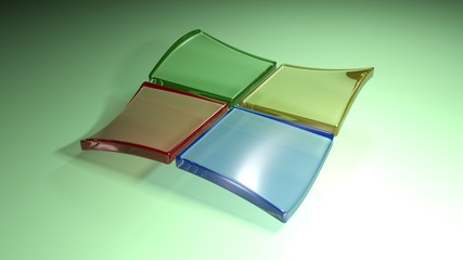 Four colored glass squares waving on blue background - 3D rendering illustration