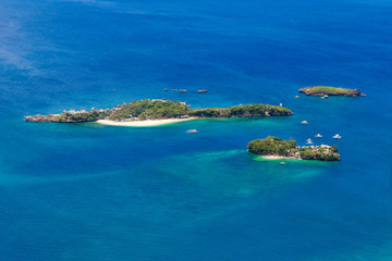 Aerial view from the drone of beautiful bay in tropical Island with white sand. Boracay Island,...