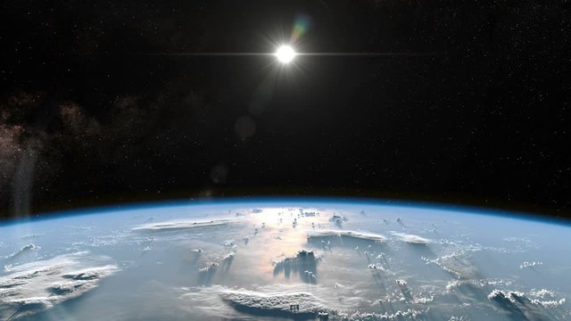 Exciting 180° rotation over Earth with sunrise. The beauty of the earth's atmosphere in an exceptional time lapse from sunrise to sunset. Sat Img by NASA.