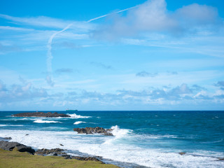 San Juan, Puerto Rico. The Atlantic Ocean and waves on a beautiful hot, sunny and windy day. San Juan, Puerto Rico