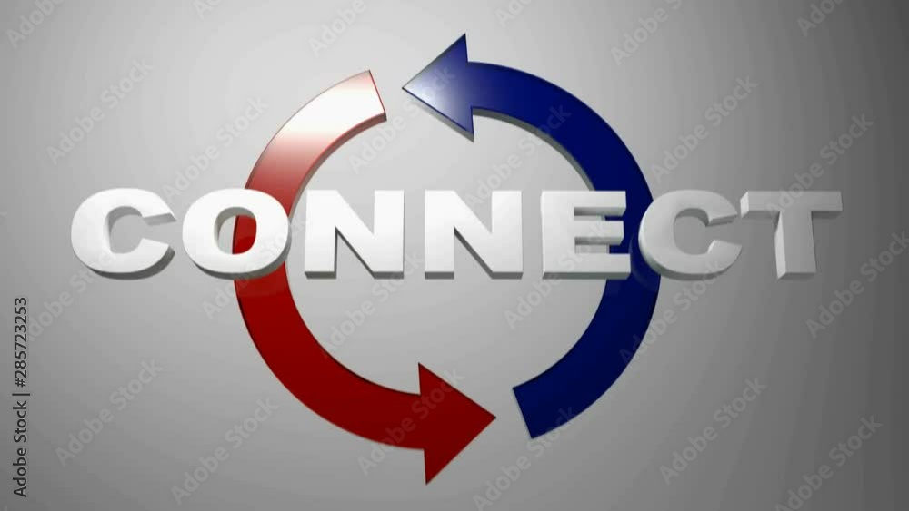 Poster the write connect in front of two rotating arrows - 3d rendering videoclip