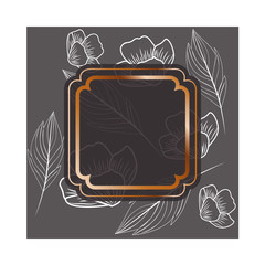 frame with flowers and leafs isolated icon