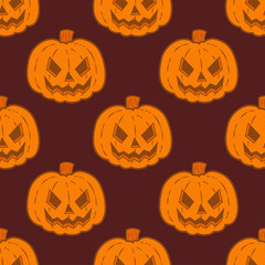 Seamless Halloween Pattern with Pumpkins