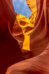 Mix of beautiful textures in Lower Antelope and the blue sky above in Arizona. United States
