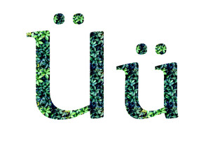 German letter U umlaut. Font from leaves