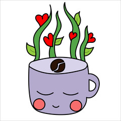 Coffee logotype. Hand drawn vector cup illustration. Graphic simple and clean inscription for menu, store, cafe, food. Eps 10.