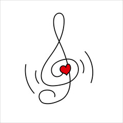 Music Clef Heart Love Music Notes. Heart of musical note. Suitable for the summer concerts, music festivals, Goa, trance, electro, disco, party, clubbing, for singers, musicians, textile, branding.