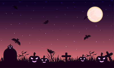 Fototapeta na wymiar Night halloween colorful background. Full moon and star on tomb in night halloween.