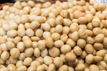 Close up of macadamia nuts at the farmers market stall