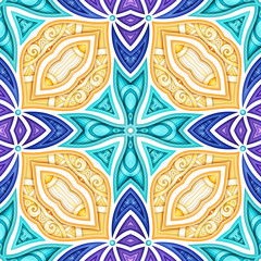 Colored Seamless Pattern with Floral Ethnic Motifs