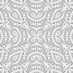 Monochrome Seamless Pattern with Floral Ethnic Motifs