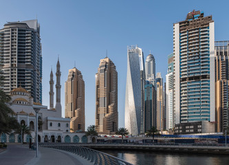 Fototapeta na wymiar Dubai, UNITED ARAB EMIRATES, May 2019 - Beautiful view on Dubai marina. UAE