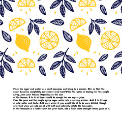 Lemonade recipe. Summer card of hand drawn lemons