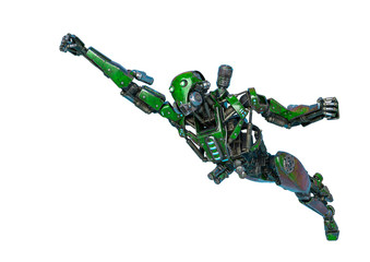 ninja robot flying in a white background © DM7