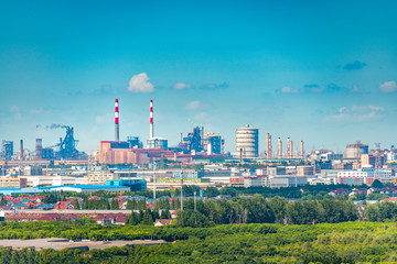 Industrial factories and nearby homes in Shanghai, China