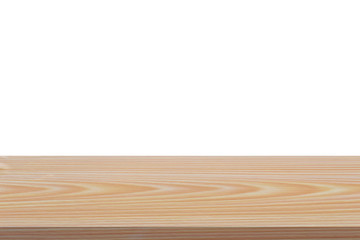 Wood shelf table isolated on white background. Empty wooden for advertising or display product.