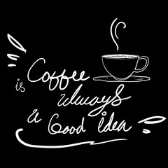 Handwritten lettering coffee with phrase quote design elements for cafe decoration and shop advertising vector
