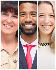 Group of beautiful commercial people outside in a park