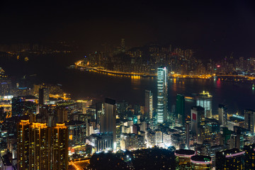 Fototapeta na wymiar Hong Kong cityscape at night , View from Victoria Harbour