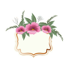 frame with flower and leafs isolated icon