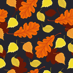 Seamless pattern with autumn leaves. Vector graphics.