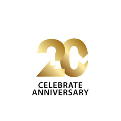 20 Years Anniversary Celebrate Gold Vector Template Design Illustration