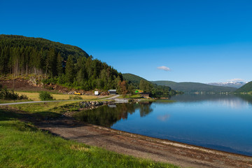 View of Oppheimsvatnet lake, Voss, Norway. July 2019