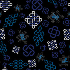 illustration of traditional symbol and ornaments. Seamless repeat pattern.