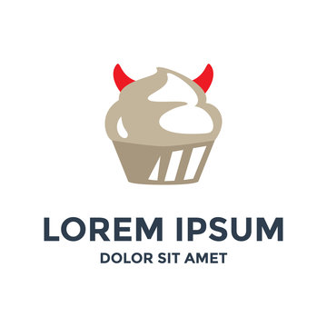 Evil delicious cupcake with two red horn logo icon template design